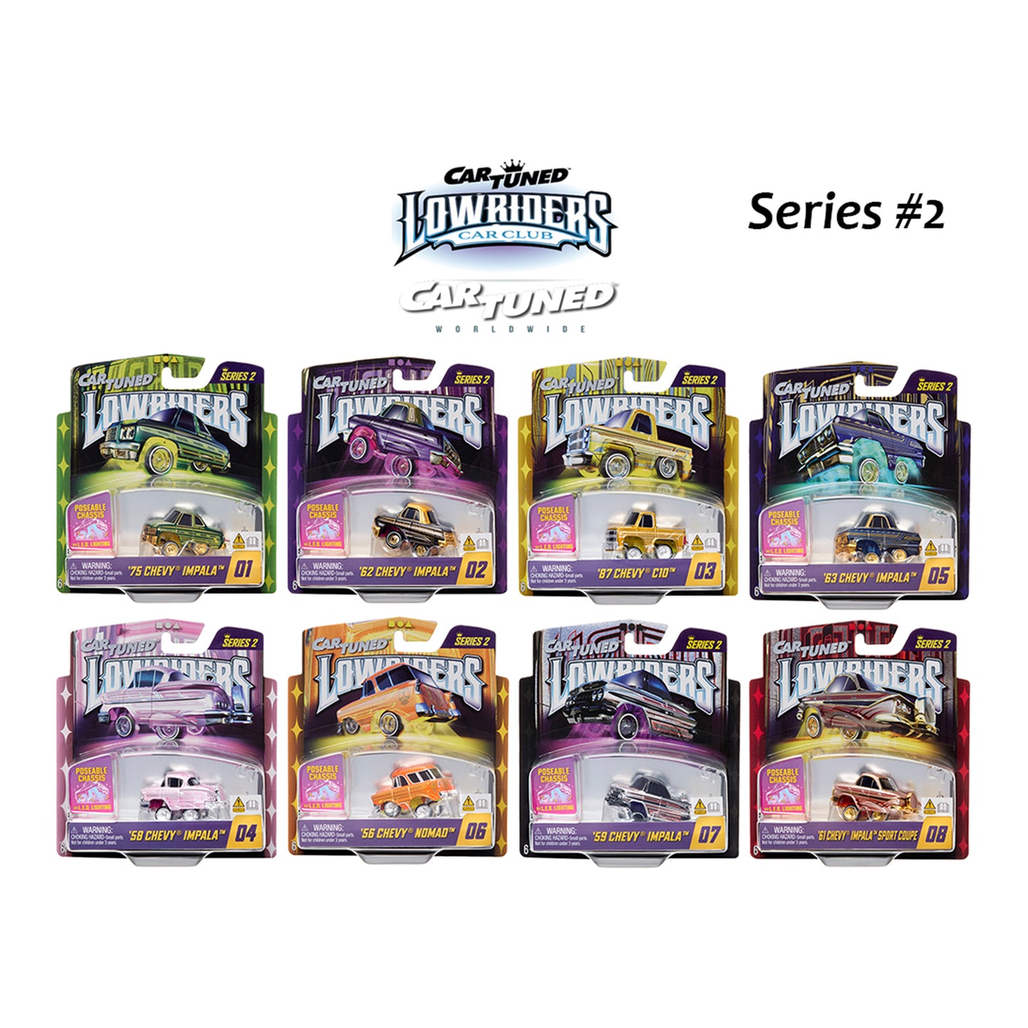 CarTuned 1:64 Lowriders SHOW GLOW Series 2 Assortment of 8 Styles 2026 – L.E.D. Light Up Chassis