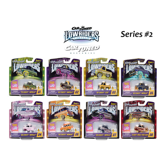 CarTuned 1:64 Lowriders SHOW GLOW Series 2 Assortment of 8 Styles 2026 – L.E.D. Light Up Chassis