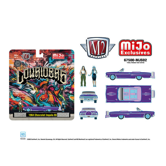M2 Machines 1:64 Diorama Series 1964 Chevrolet Impala SS Convertible Top-Down Lowriders with 2 Ladies Figures – Mijo Exclusives